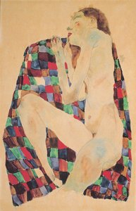 Female Nude on Checkered Cloth